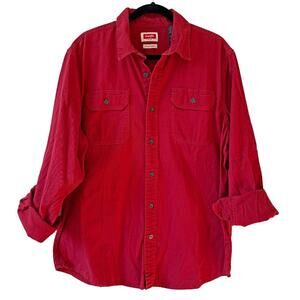Red Vintage Wrangler Men's Shacket, Thick Twill Button Down Shirt Size L